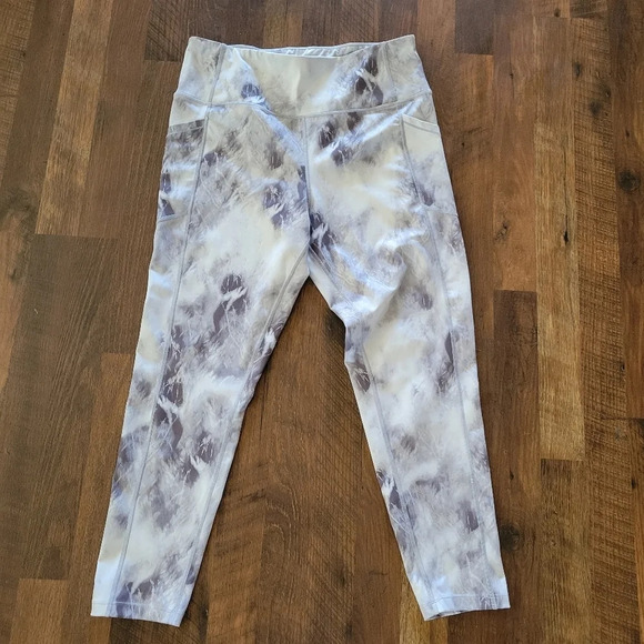 CALVIN KLEIN PERFORMANCE Grey Marble High Waist Thick Band cropped Leggings - Picture 1 of 6